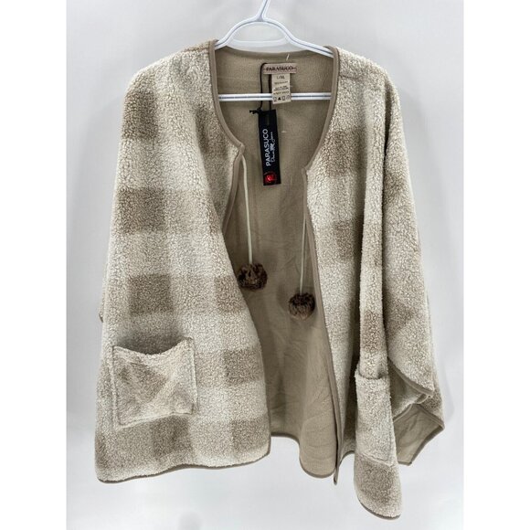 PARASUCO Beige Brown Plaid Sherpa Cape Shawl Poncho Jacket New with Tags Sz L/XL - Picture 9 of 13